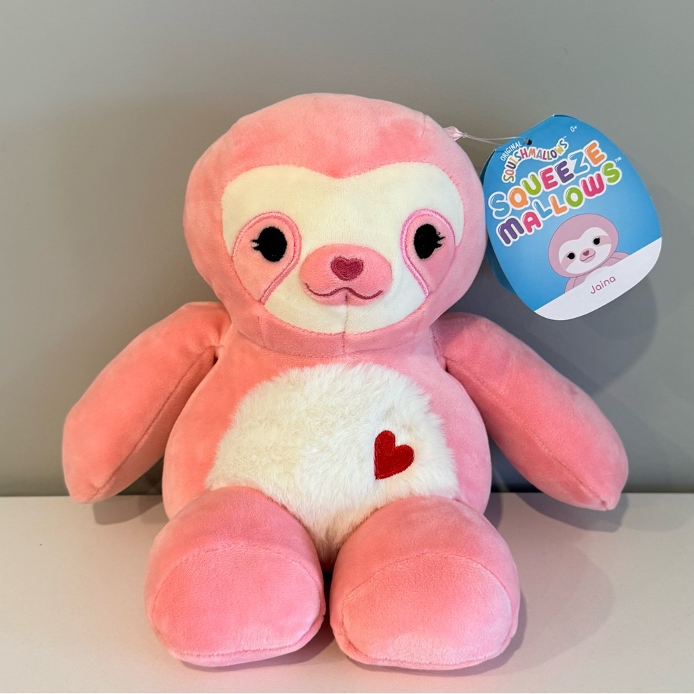 Extremely HARD to find RARE Jaina Squishmallow Valentine heart Sloth Plush
